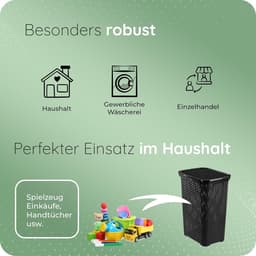 Novaliv 3-delige rotan wasmand met deksel 60L zwart, wasboxset wasemmer wascontainer modern voor badkamer was vuile was, wasmanden vuile wascontainer verzamelmand — thumbnail 4