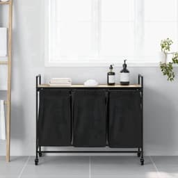 Wasmand – Wasbak – Wasbasket – Wascontainer – Wasbox – 3 Compartimenten Met Wielen – Sonoma Eiken Houten Plank — thumbnail 2