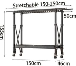 Opvouwbare droogmolen - Verplaatsbare droger - Voor het drogen van kleding - Extra hoge droogruimte - 150-250 cm - Zwart — thumbnail 2