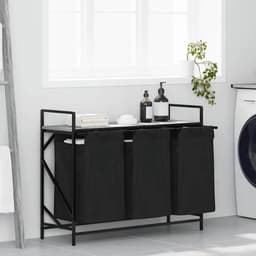 Wasmand – Wasbasket – Laundry Basket – Waston – Wasbak – Met 3 Vakjes – Bovenplank – Staal & Hout – Uitneembare Waszakken — thumbnail 4