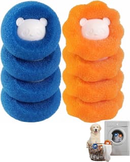 Wasmachine, 8 ballen voor haren (4 blauw, 4 oranje), vangt haren van honden en katten, beschermt delicate stoffen, intelligente wasoplossing zonder filtering — thumbnail 1