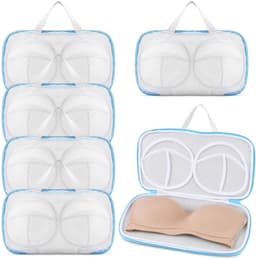 Set van 6 waszakjes Geschikt voor bh's, opbergzakjes Geschikt voor lingerie en bh's, met ritssluiting, blauwe bies, polyester mesh bh-hoesjes, machinewasbaar, Geschikt voor cupmaat A. — thumbnail 2
