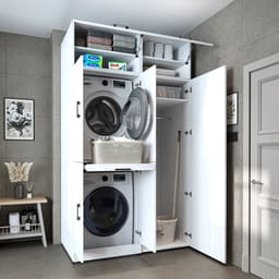 Roomart DORA-I Wasmachine Ombouwkast 130x230 cm met Opzetkast - Wit — thumbnail 1