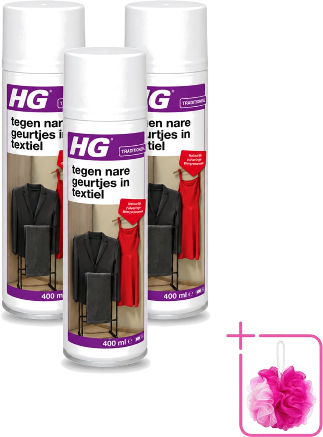 3 x HG - Tegen Nare Geurtjes In Textiel - Natuurlijk Zuiveringsproces - Veilig Voor Alle Textiel - 400 ml - Bulkverpakking - Geurverwijdering textiel - Douchemop - Stankmoleculen oplossen — afbeelding 1