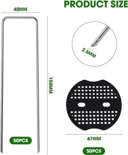 Set van 50 Grondankers met 50 Gegalvaniseerde Metalen Ringen voor Tuin, Camping en Onkruiddoek — thumbnail 2