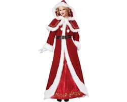 Kostuum voor dames Jurk met capuchon voor Kerstmis Rode warme fluwelen verkleedjurk Kerstman Cosplay Kostuum,Rood,XL