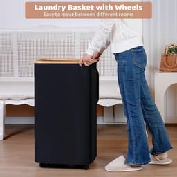 PolkaHome Wasmand met wieltjes 110L - Extra grote wasverzamelaar met uitneembare binnenzak en deksel — thumbnail 3