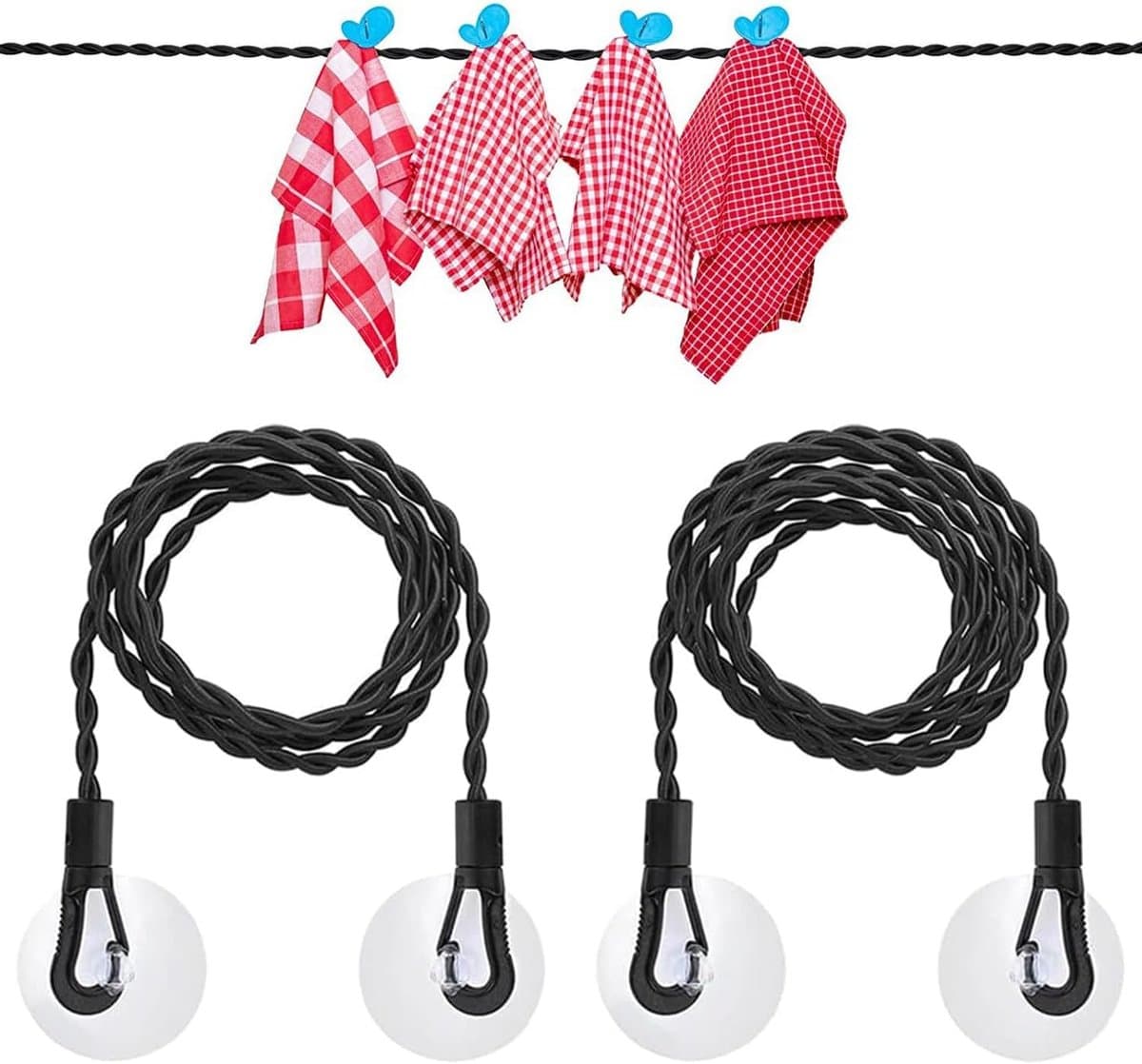 Waslijnen, draagbare intrekbare waslijn met haken en zuignappen, flexibele camping outdoor waslijn — afbeelding 1