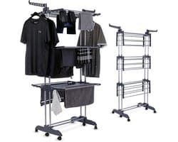Waskrek - Torendroogrek - Kleding Drogen - Opvouwbaar met Wielen - 45 x 75 x 173 cm - Zwart