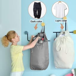 Waszakken met handgrepen, opslag voor vuile kleding, voor studentenhuis of reizen, wasmandvoering, geschikt voor de meeste wasmanden, 140 l, 2 stuks, beige en grijs — thumbnail 2