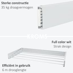 KROMS Full Color Wit 100cm Wanddroogrek- 6M drooglengte - Incl. Boormal - Droogrek Inklapbaar - Wasrek Hangend - Uitklapbaar - Muur - Ophangbaar — thumbnail 5