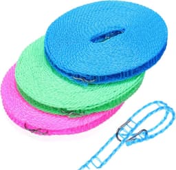 Kledinglijn Set - Waslijn Buiten - Kamperen en Reizen - Met Metalen Haken - 3 Rollen - Assorti — thumbnail 1