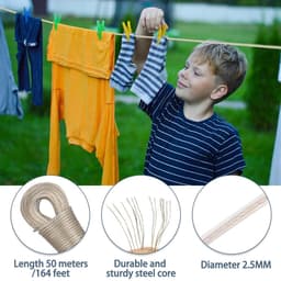 Dailygoods- Waslijn 50m Extra Sterk - Waslijn Uittrekbaar - Wasdraad met Stalen Kern - Wasdraad Buiten - Waslijn Camping - Draagvermogen 120kg — thumbnail 2