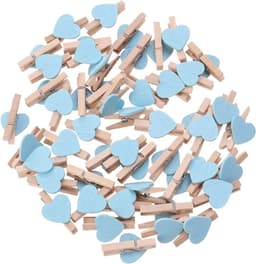 Mini Houten Clips - Was Knijpers Hartjes - Decoratie Foto's - Liefdevol Design - 50 Stuks - Blauw — thumbnail 1