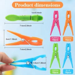 Wasknijpers 72 stuks - Stevige Kunststof - Windbestendig - Antislip - Kleur: Groen/Blauw/Oranje/Paar - Hoogspanningsveer Roestvrij Staal - Wasknijper — thumbnail 3