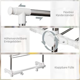 OKWISH Droogtoren In Hoogte Verstelbaar En Inklapbaar 2 Niveaus 136,5 Cm Kunststof En Roestvrijstalen Buis Silver Voor Binnen En Buiten — thumbnail 5