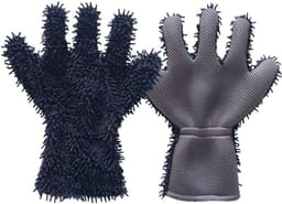 + grijs 1 paar 5-vingerige microvezel washandjes, reinigingshandschoen 5 vingers wassen drogen handdoeken voor auto wassen, motorfiets, stofverwijdering — thumbnail 1
