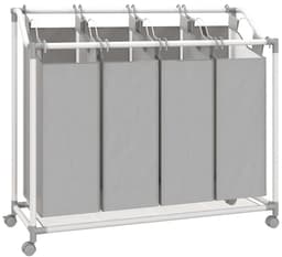 COVREO Wassorteerder 97x38x81 cm - 4 vakken, 160 L, uitneembare waszakken, met wielen, grijs — thumbnail 4