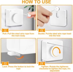 Omgoods - Intrekbare Waslijn met 4.8m Stalen Kabel - Geen Verzakking voor Badkamer en Balkon — thumbnail 3