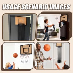 Basketbalring en Wasmand in één, Hangsysteem voor Deur, Houten Wasmand met Rits voor Badkamer en Kamer, Perfect als Cadeau voor Kinderen en Volwassenen — thumbnail 4