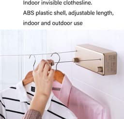 Waslijn Telescopisch - Droogrek Indoor - Kleding Drogen - Onzichtbaar Punchvrij - Verstelbare Lengte - Goud — thumbnail 2