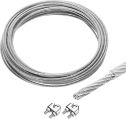SnelShoppen - 10m stalen kabel RVS 6mm (1/4") met vinyl coating en 2 schroefspindels voor ophangen, wasrek, tuin, feest, decoratie, DIY — thumbnail 1