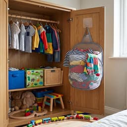Hangende Vuile Wasmand Set - 2-Delig - Inclusief 2 Ophanghaken - Opvouwbare Wasmand voor aan Wand en Deur - Universele Speelgoedorganizer en Wasmand - Wit en Grijs — thumbnail 3