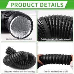 PromoHome Afvoerslang 125mm diameter 6m PVC Flexibele Aluminium Pijpslang met 2 RVS Slangklemmen en Aluminiumfolie Tape voor Airconditioners Wasdroger Afzuigkap - Zwart — thumbnail 4