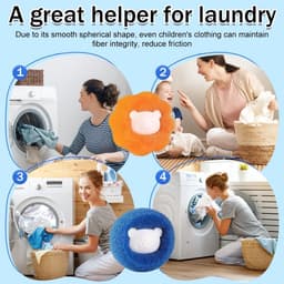 Reserveonderdelen en accessoires voor wasmachines, verpakking met 8 herbruikbare drogerballen, voor het reinigen van dierenharen, kleding en wasgoed, blauw en oranje. — thumbnail 5