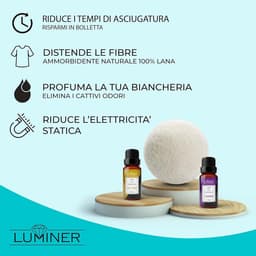 Drogerballen van wol, 6 ballen voor de droger, kreukvrij en vangt haar met 2 etherische oliën, lavendel en theeboomoliën, wollen ballen voor droger met geurdispenser voor de wasdroger — thumbnail 5
