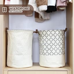 Team rasterpatroon wasmand van canvas-stof, opvouwbare opbergcontainer met PU-lederen handgrepen en koordsluiting, 45 x 35 cm, waterdichte binnenlaag, grijs — thumbnail 3