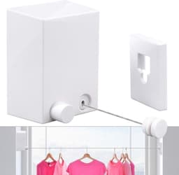 SnelShoppen - Uittrekbare Waslijn Wandmontage 4,2 m Roestvrijstalen Staaldraad Wit - Niet-Doorhangend, Duurzaam, Waterdicht, Voor Binnen en Buiten — thumbnail 1