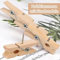 Houten knijpers - Prikspelden punaises - Handwerk en kantoor - Natuurlijk hout materiaal - 50 stuks - Natuurlijk — thumbnail 3