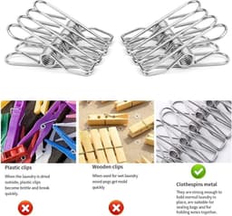 Wasknijpers Roestvrij Staal - Kledingklemmen Hangers - Kleding Drogen - Glad Oppervlak Geen Vlekken - 20 Stuks - Zilver — thumbnail 4