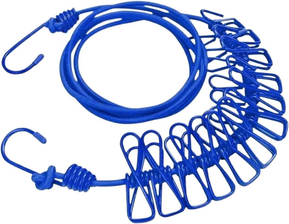 Waslijn met Clips - Uittrekbare Lijn - Kleding Drogen - Weerbestendig Ontwerp - 18 Meter - Blauw — afbeelding 1