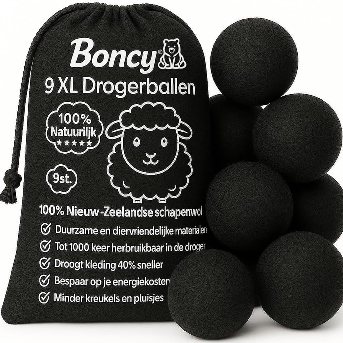 Thijox - Premium Drogerballen - 9 XL Wasdrogerballen van 100% Nieuw-Zeelandse Schapenwol - Energiebesparend & Duurzaam - Sneller Drogen & Minder Kreuk — afbeelding 1