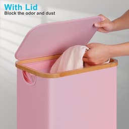 Vouwbare Wasmand met Wielen, 75L, Roze Slimme Wasmand met Deksel en Bamboe Handvatten voor Slaapkamer, Badkamer en Wasruimte — thumbnail 5