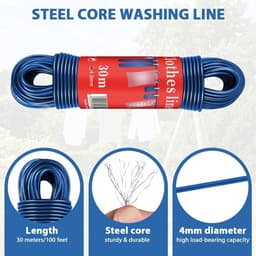Buitenwaslijn 30m - 4mm zware PVC-gecoate waslijn - Robuust en sterk - Perfect voor tuin en camping - ShopVlot — thumbnail 3