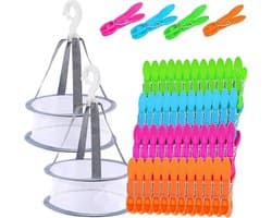 SnelShoppen - 48 Stuks Kledingknijpers met 2 Opbergmanden voor Buitendrogen, Winddicht Design, Hoogwaardig Plastic, Ergonomisch, Multikleur, Ideaal vo