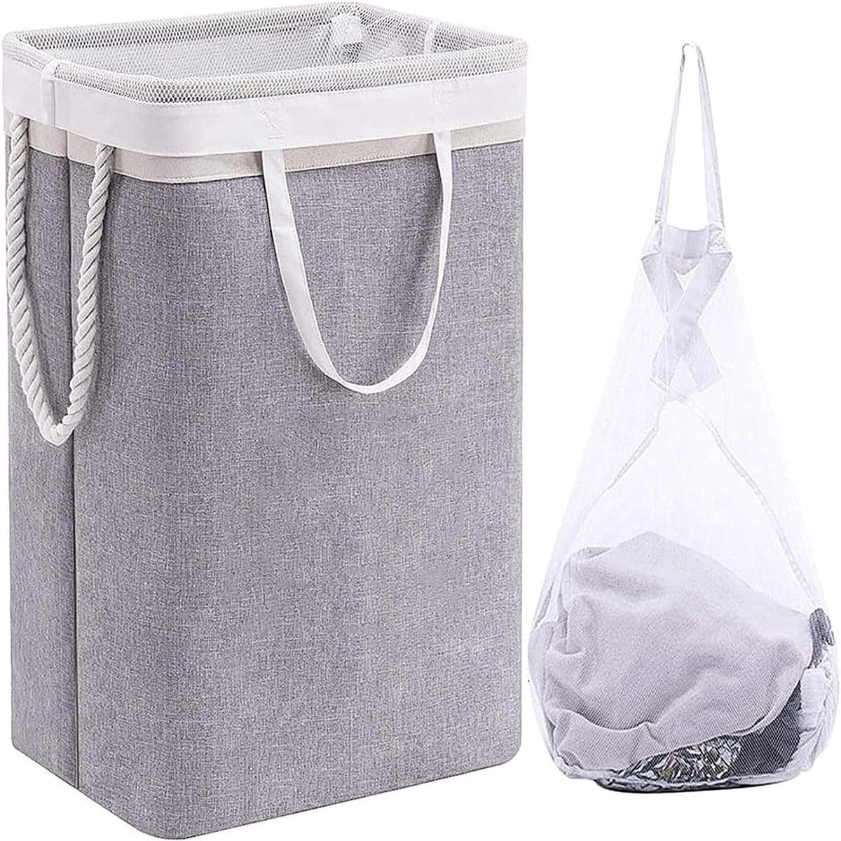 Grote opvouwbare wasmand met afneembare mesh zak en handvatten, ideaal voor vuile was in slaapkamer, badkamer en kinderkamer. — afbeelding 1