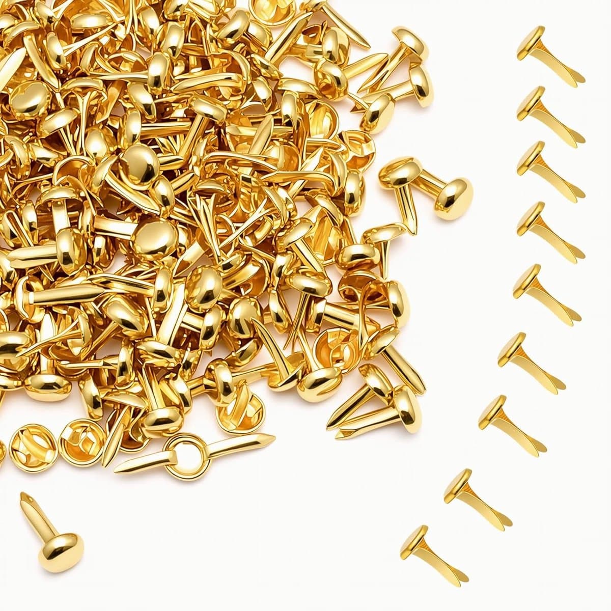 Metalen ronde kopjes voor knutselen, 200 stuks, goudkleurige briefklemmen voor documenten, foto's en creatief gebruik, gemakkelijk te openen en sluiten — afbeelding 1