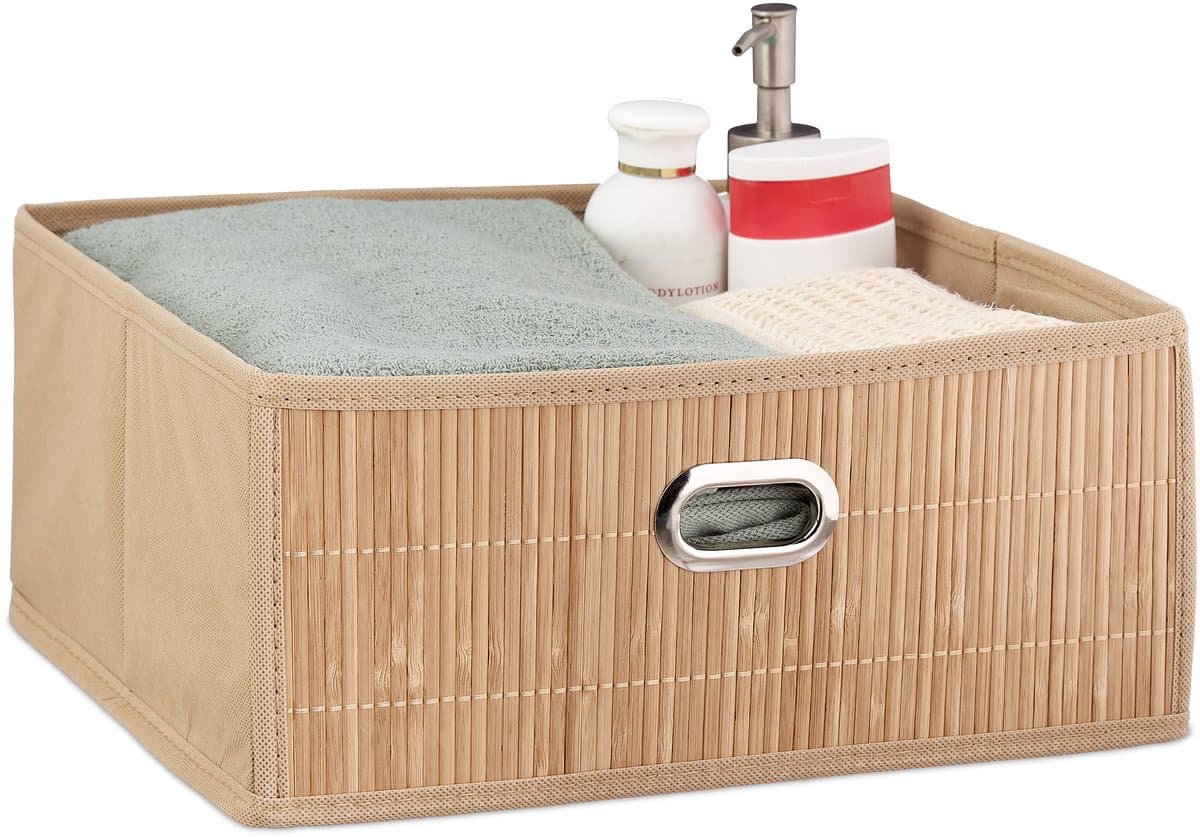 Opbergmand bamboe - badkamer - opvouwbaar - stof — afbeelding 1