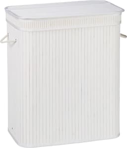 Wasmand - 95 l - 2 vakken - bamboe - wit — thumbnail 3