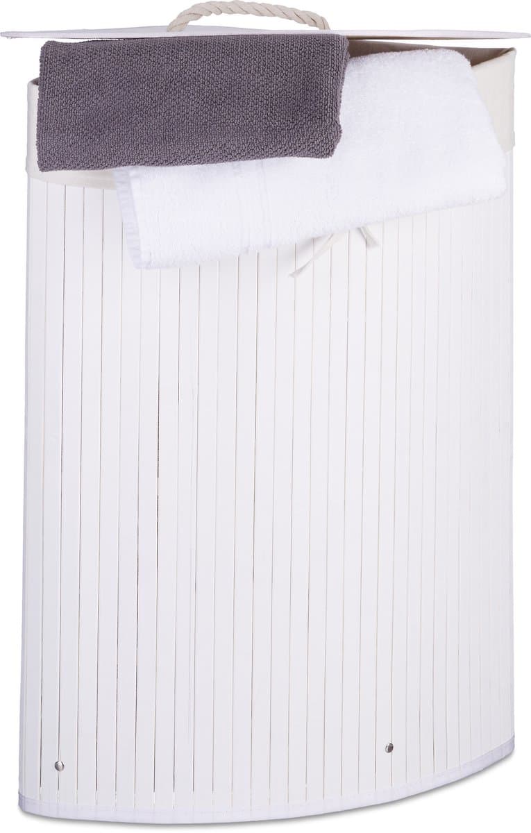 wasmand driehoek - 60 l - opvouwbaar - ruimtebesparend - met katoenen waszak - wit — afbeelding 1