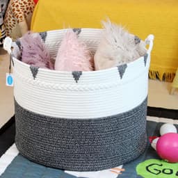 Casaphoria XXXXLarge katoenen touw deken mand 22"x 22" x 16" - geweven wasmand - wasmanden - opbergmand - handdoek luier wasmand - zwart - 22in22in16in - MB2021045 — thumbnail 4