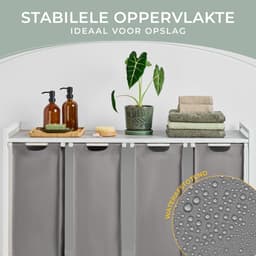 Blumtal Wasmand met 4 vakken - Wasmand met betonlook plank - Metalen frame - Wasmand met poten - Wit en grijs — thumbnail 5