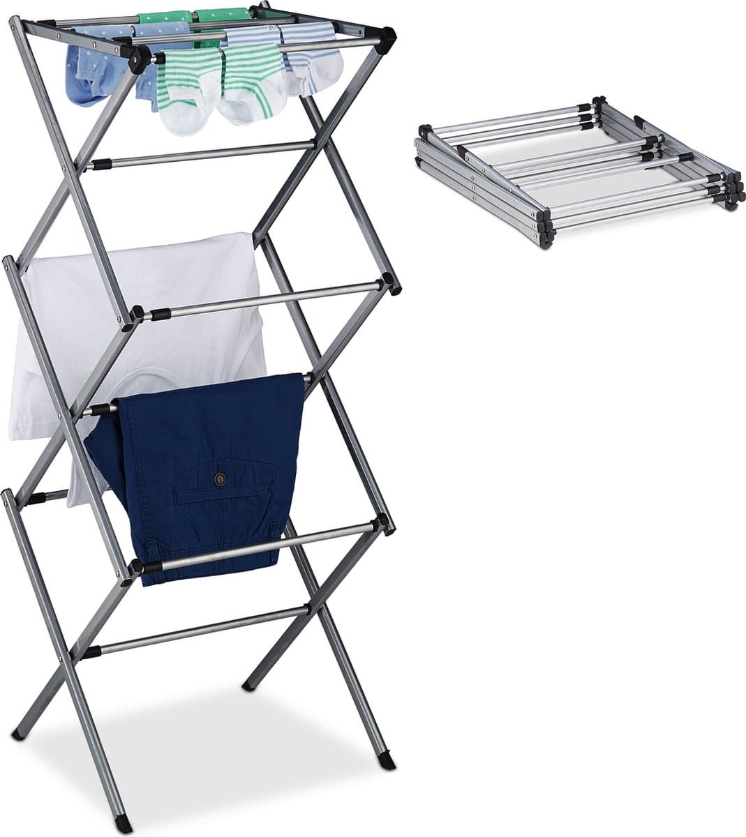 wasrek inklapbaar - uitschuifbaar - 11 stangen - 105x73x37 cm - metaal - zilver — afbeelding 1