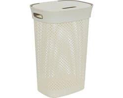 5Five Wasmand met deksel Rotan - wit - gevlochten kunststof - 60 liter - 42 x 33 x 61 cm - Badkamer accessoires