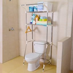 Opbergplank Toilet Boven de Wasmachine - Opbergrek Badkamer Ruimtebespaarder - 2 Planken Wasruimte Organizer met Ophangstang - Eenvoudige Montage - Verstelbare (62-101) x 173 x 48 cm Ivoor Wasmachine rek — thumbnail 5