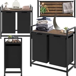tectake® Wassorteerder - Wasmand met 2 vakken en deksel - Industriële stijl - Uittrekbare vakken - In hoogte verstelbare kunststof voetjes - Wasbox - Waskorf - 34x74x72cm — thumbnail 3